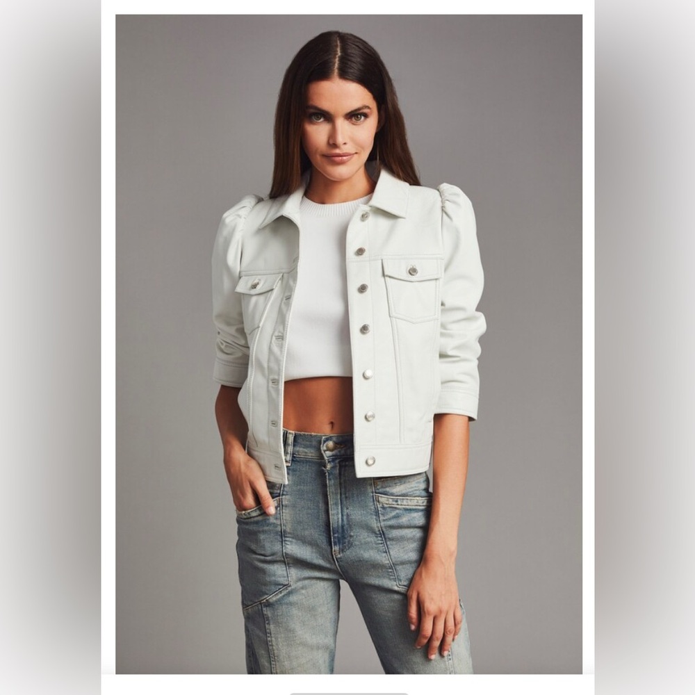 Retrofete Ada Cropped Leather Jacket, S, White